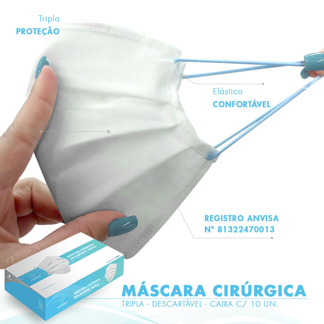 Máscara Cirúrgica Descartável Tripla com Registro na Anvisa/ Ministério da Saúde + Proteção + Saúde