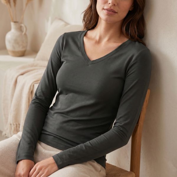 CAMISETA OTI MANGA LONGA - GOLA V FEMININA