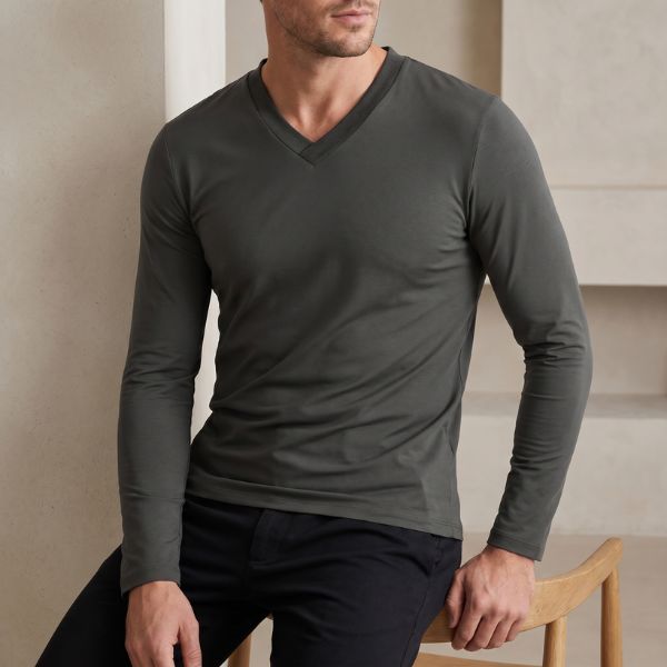 CAMISETA OTI MANGA LONGA GOLA V MASCULINA