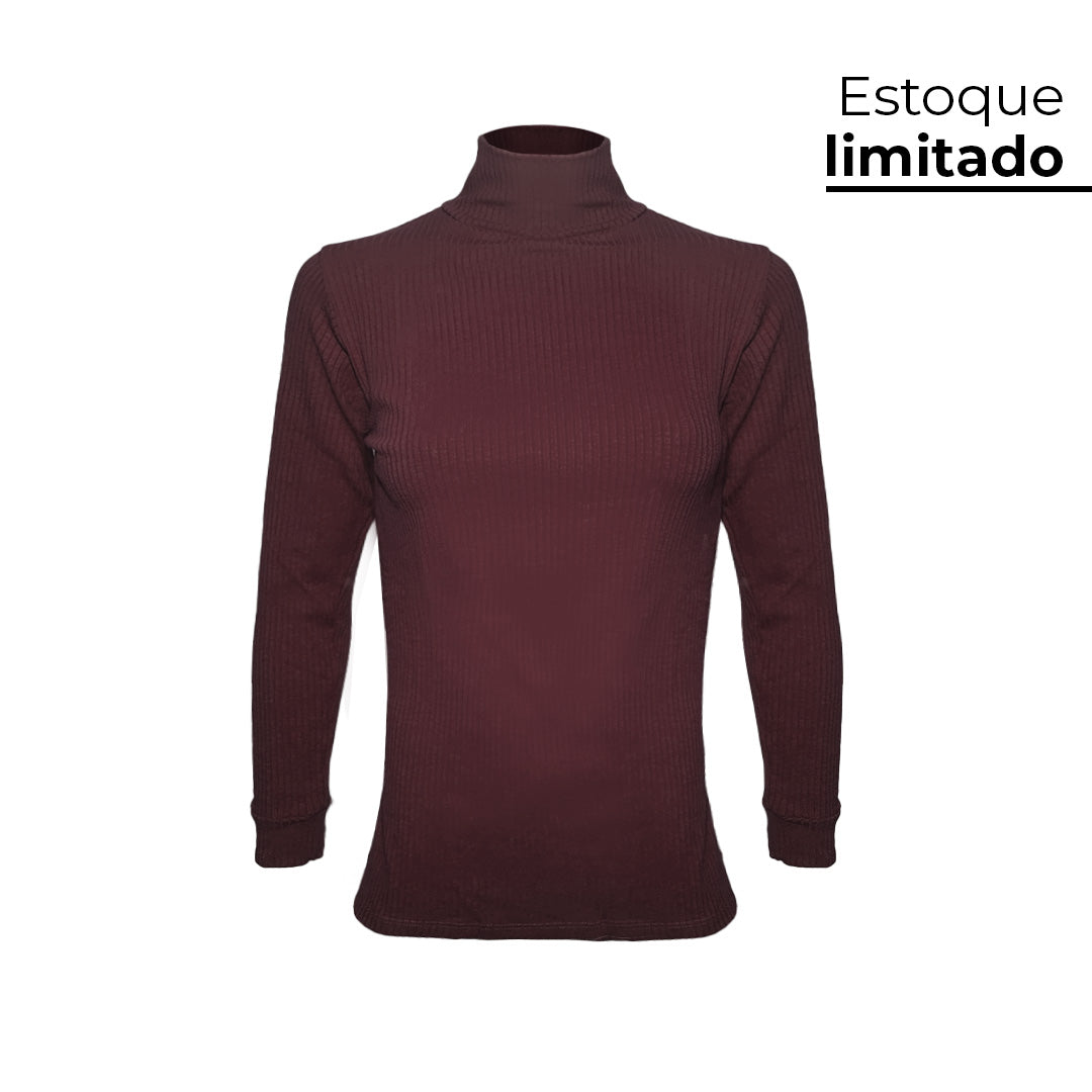 CAMISETA CANELADA INVEL® GOLA ALTA MANGA LONGA - FEMININA
