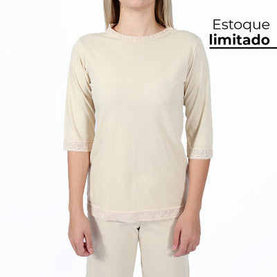 Camiseta Invel® Feminina Pijama Relax (Com detalhes em renda)