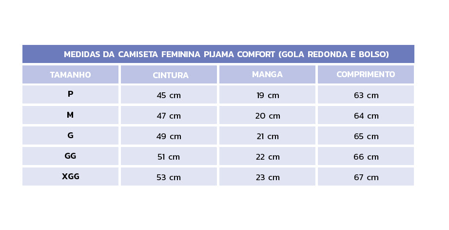 Camiseta Invel® Feminina Pijama Comfort (Gola Redonda e Bolso)