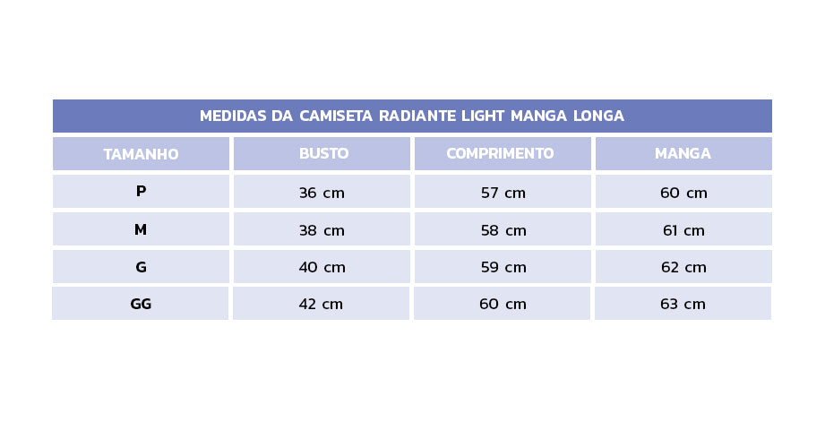 Camiseta Radiante Light Manga Longa (Modelagem Básica) - Invel Brasil