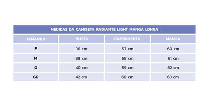 Camiseta Radiante Light Manga Longa (Modelagem Básica) - Invel Brasil